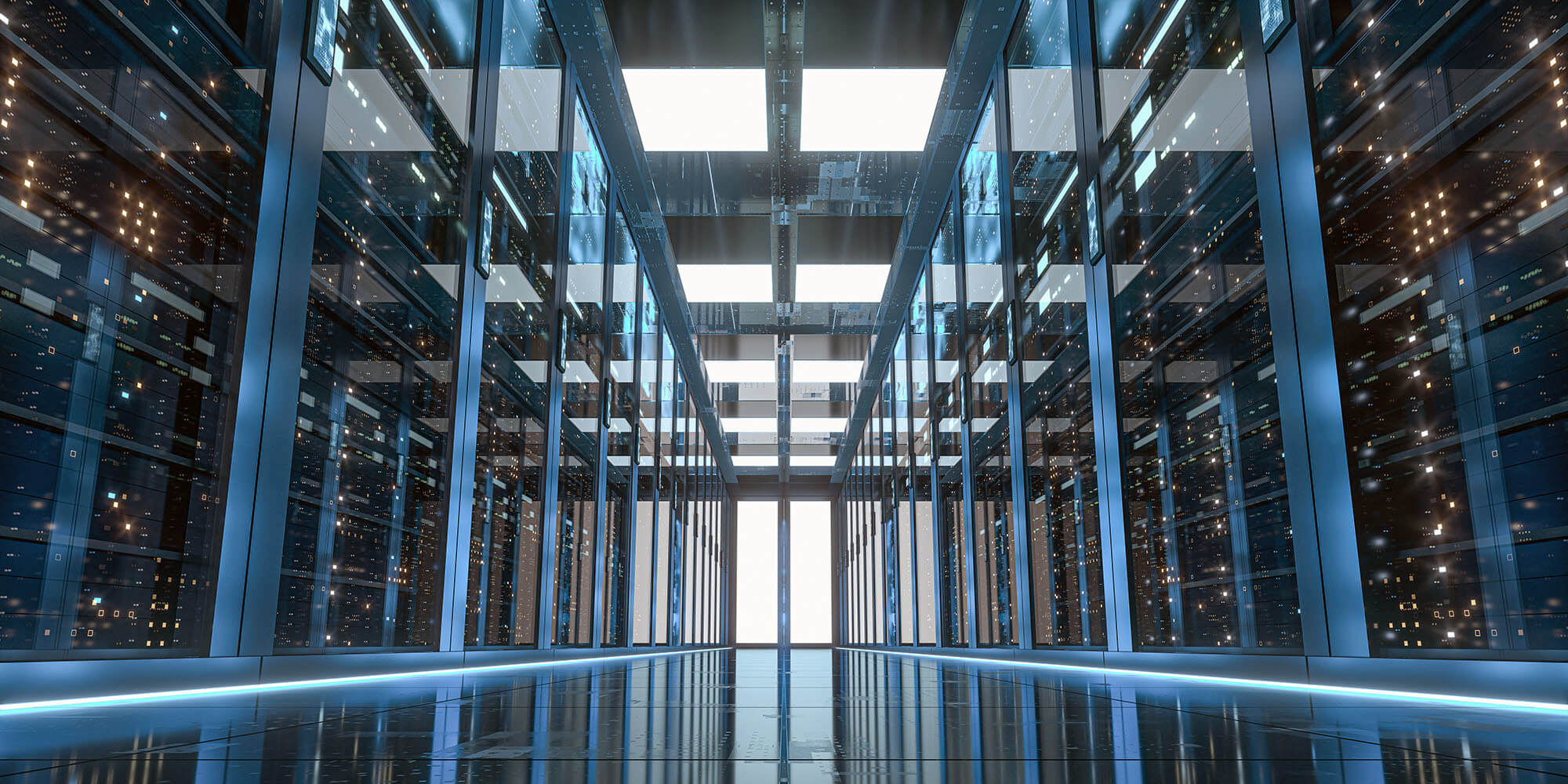 network security server room in data center with server racks